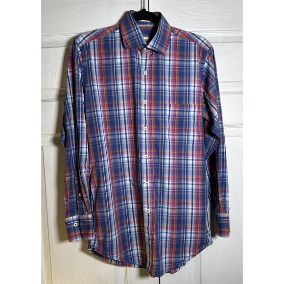 Peter Millar Plaid Button Down Shirt Men's Small Gingham Long Sleeve Cotton Knit - Picture 1 of 9